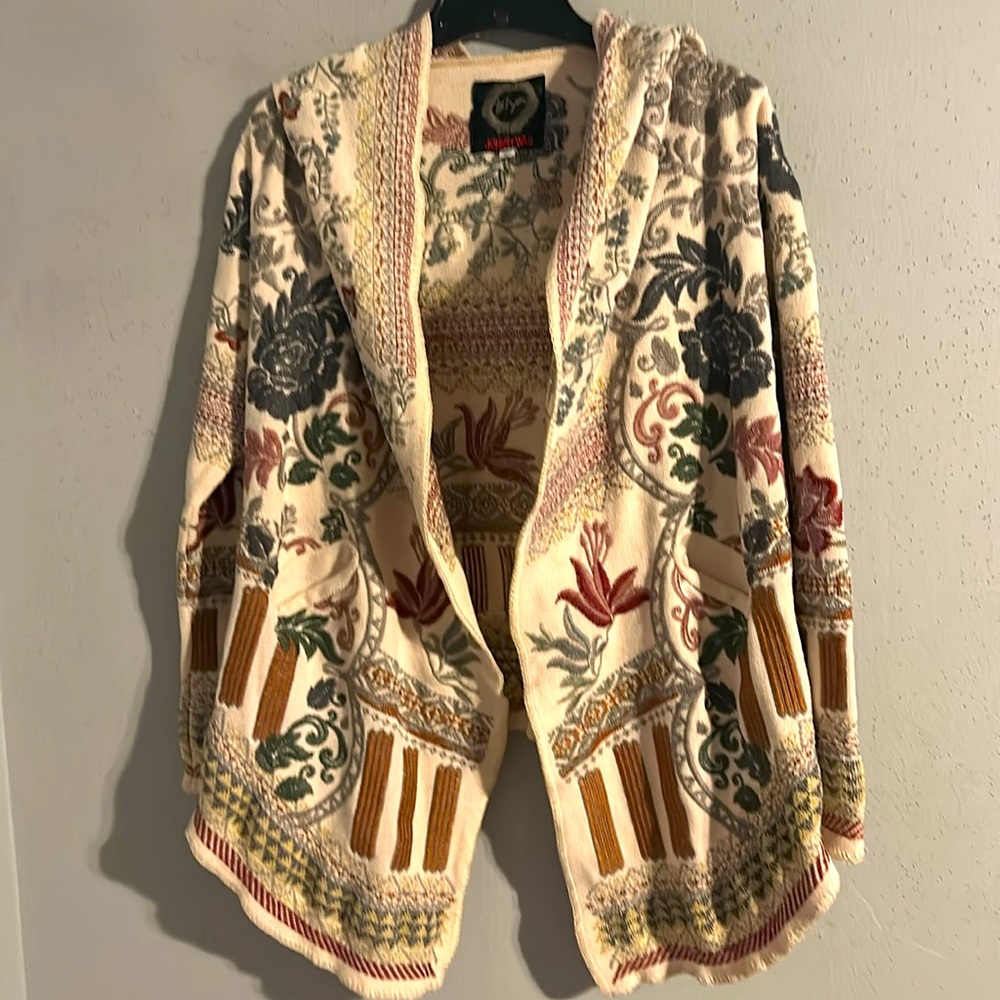 Johnny Was embroidered Floral Patterned Hooded Sweater/jacket NWOT
